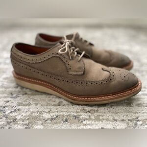 Allen Edmonds Shannon Derby Shoes Mens 8 D Brogue Wingtip Oxfords Beige Suede